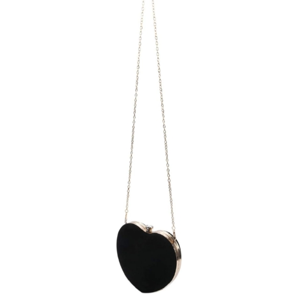 Pink Heart Shaped Velvet Clutch Box Purse Retro Evening Bag Long Crossbody Chain